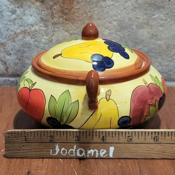 Vintage Ceramic Serving Bowl with Lid Footed Fruit Design - Picture 10 of 10
